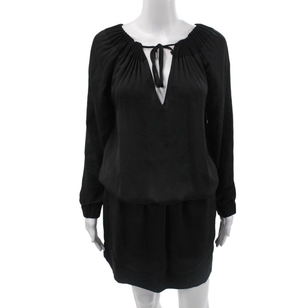 Diane Von Furstenberg Women Black V-Neck Long Sleeve Tunic Tie Waist Size 6